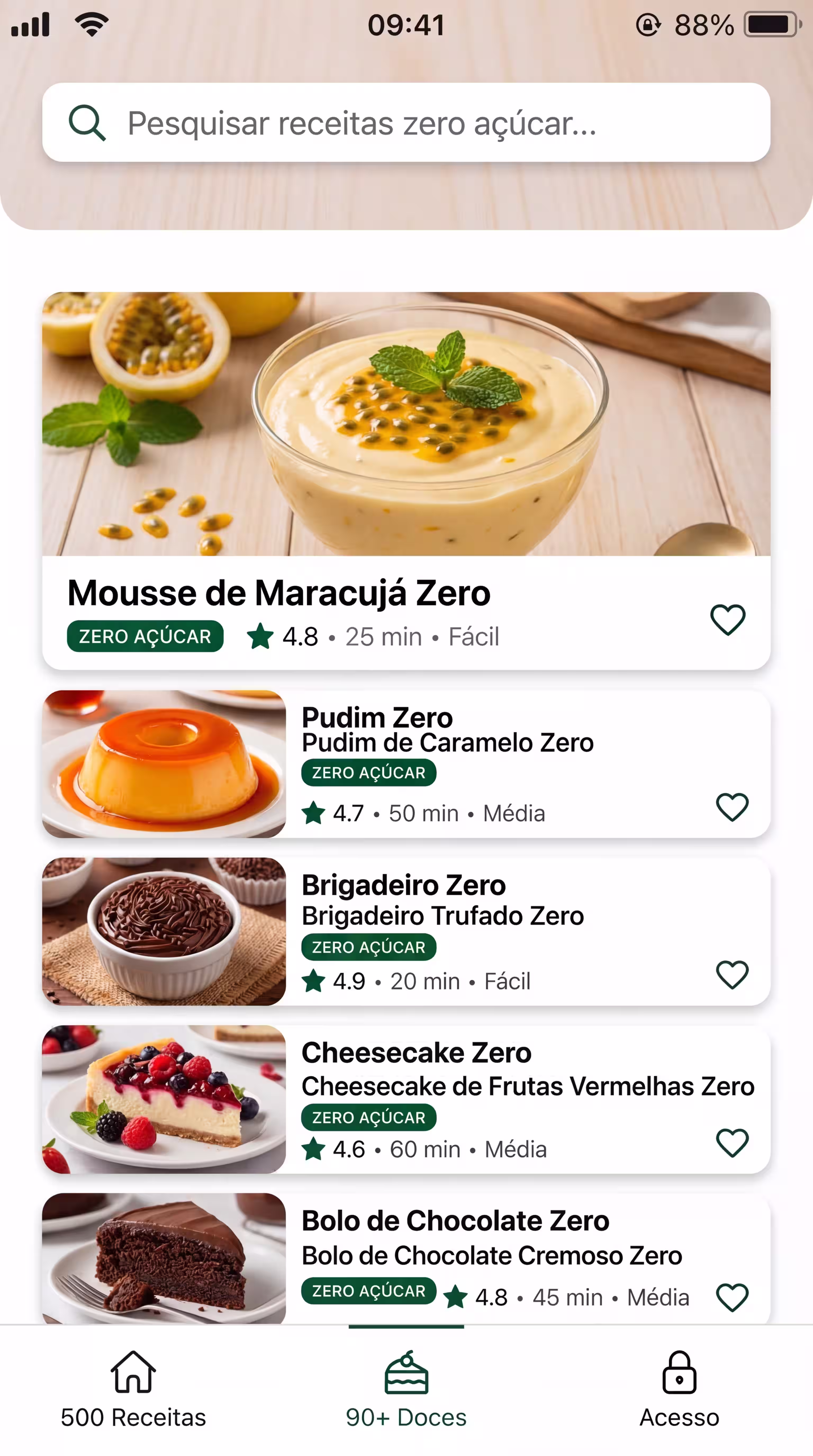 App 500 Receitas Zero Açúcar